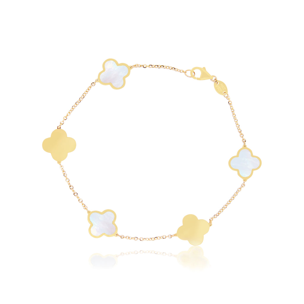 Large Mother of Pearl and Gold Clover Bracelet