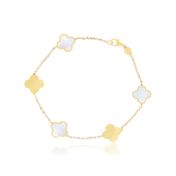 Large Mother of Pearl and Gold Clover Bracelet