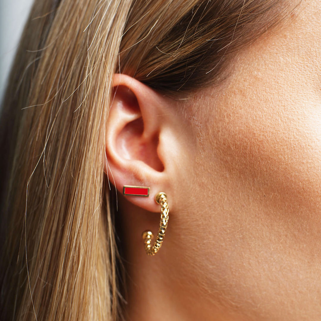 Coral Baguette Stud Earrings