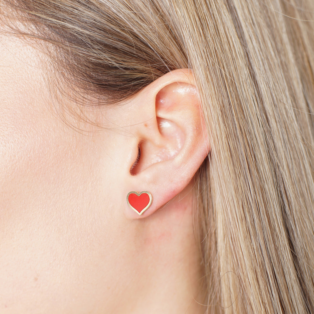 Large Coral Heart Stud Earrings