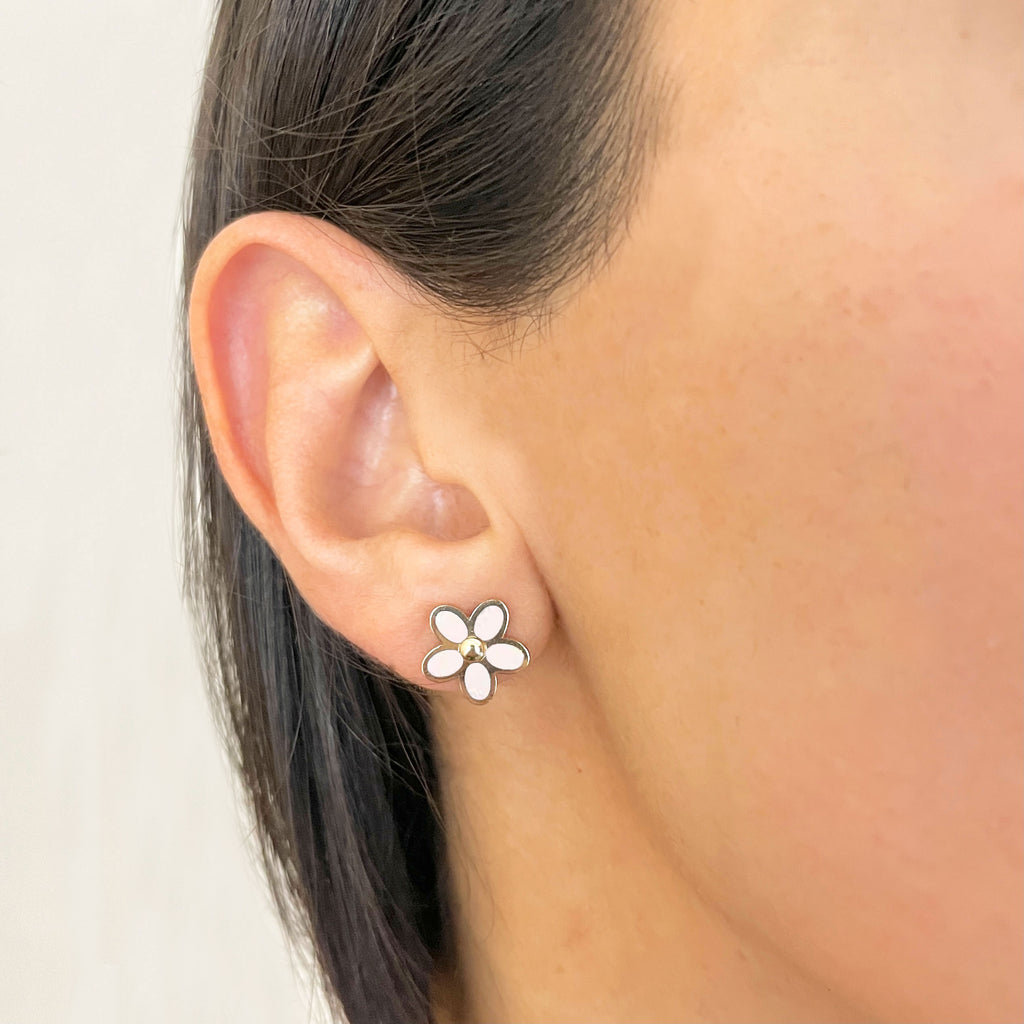 Pink Mother of Pearl Flower Stud Earrings
