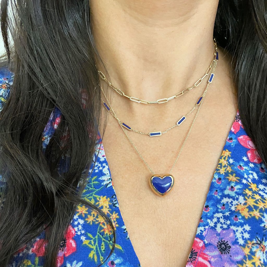 Lapis Puffy Heart Necklace