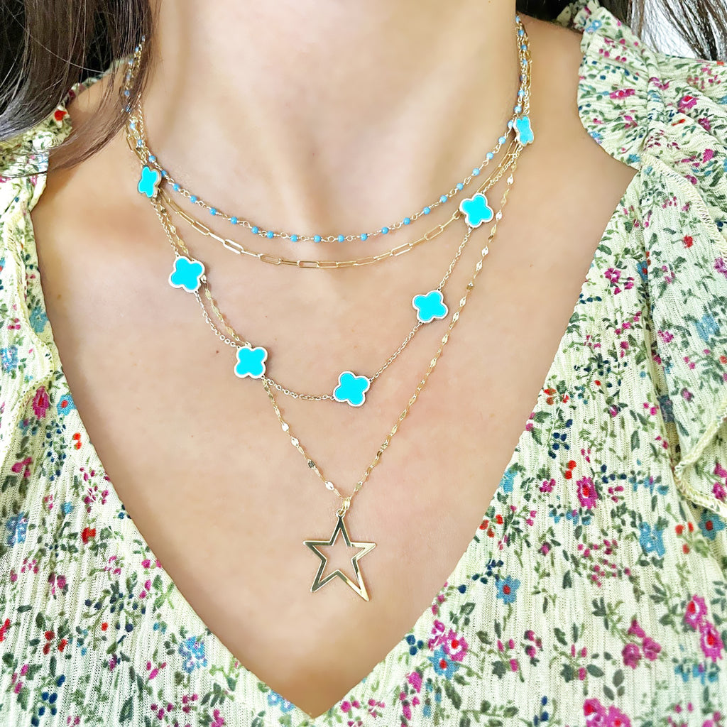 Large Turquoise Clover Necklace