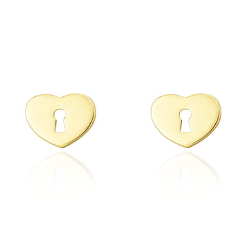 Gold Heart Padlock Stud Earrings