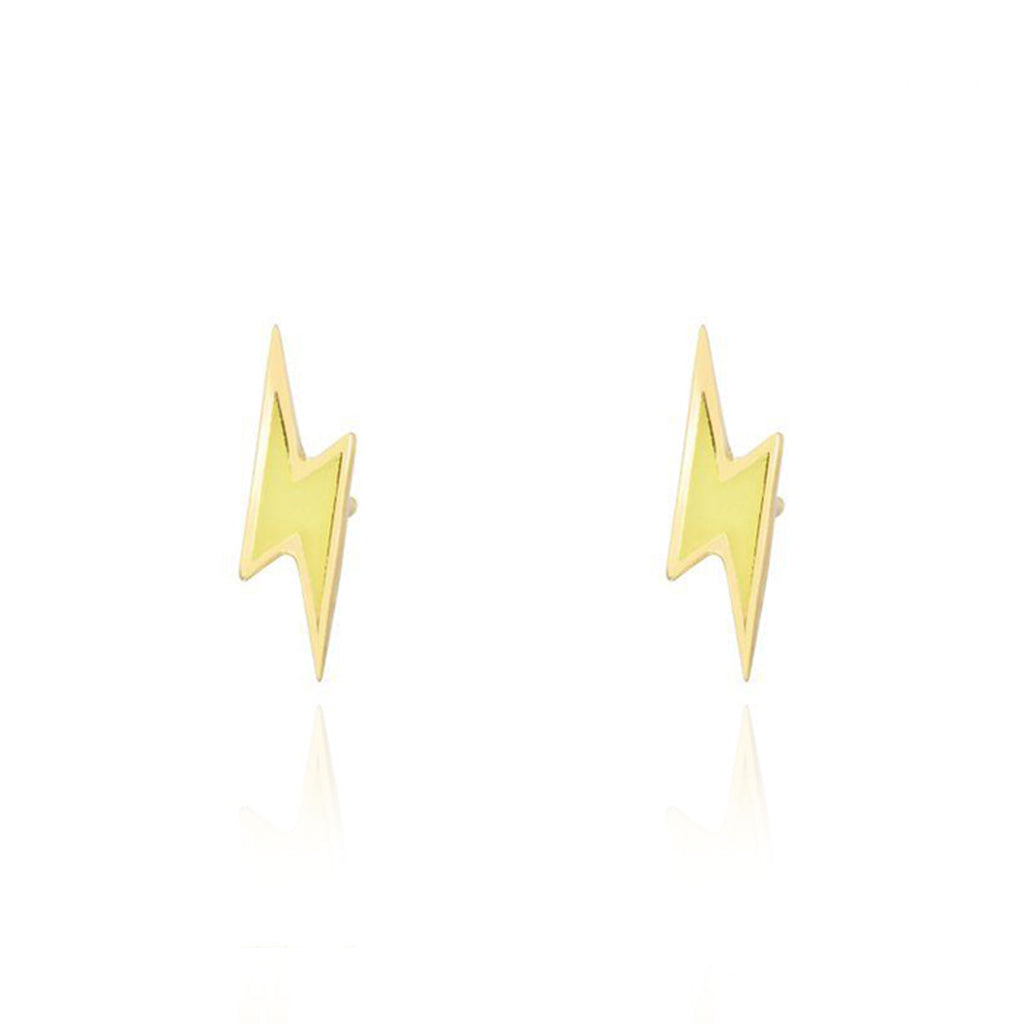 Lightening Bolt Yellow Enamel Stud Earrings
